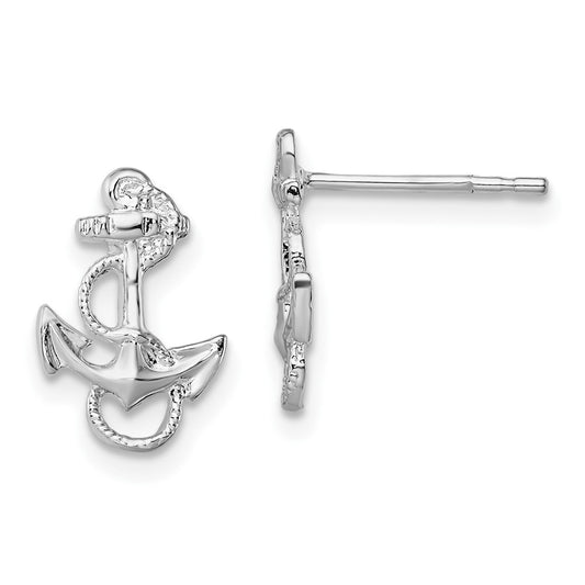Sterling Silver Polished Anchor with Rope Post Earrings