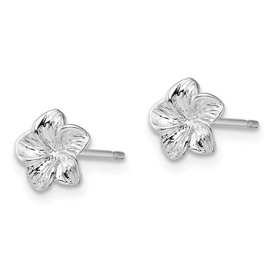 Sterling Silver Polished Plumeria Flower Post Earrings