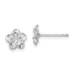 Sterling Silver Polished Plumeria Flower Post Earrings