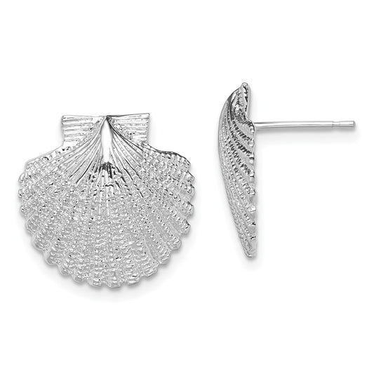 Sterling Silver Polished Large Scallop Shell Post Earrings