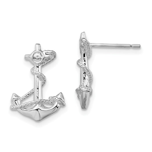 Sterling Silver Polished Anchor with Rope Post Earrings