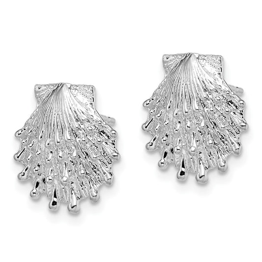Sterling Silver Polished Lions Paw Shell Post Earrings