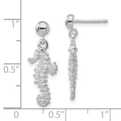 Sterling Silver Polished 3D Seahorse Dangle Post Earrings