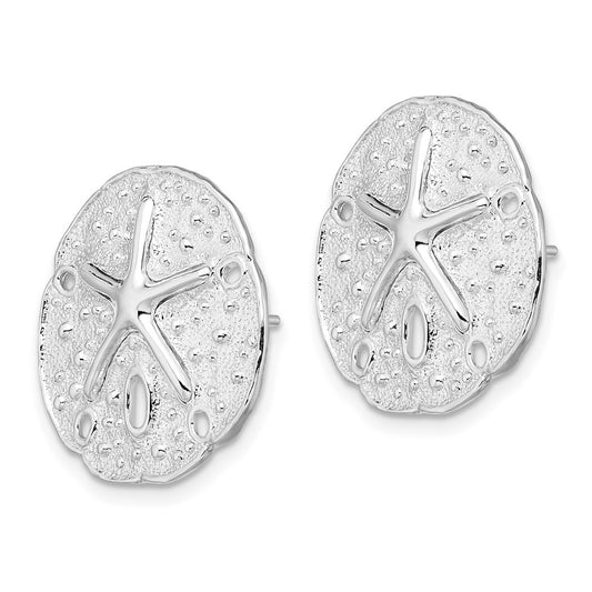 Sterling Silver Polished Sand Dollar with Starfish Post Earrings
