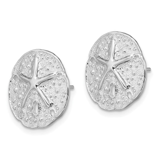 Sterling Silver Polished Small Sand Dollar with Starfish Post Earrings