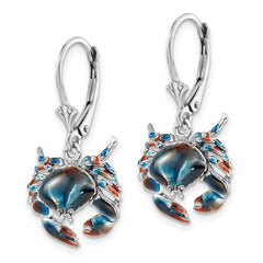 Sterling Silver Polished Enameled Stone Crab Leverback Earrings