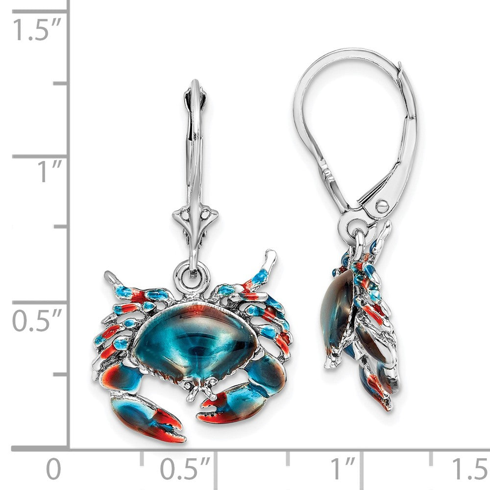Sterling Silver Polished Enameled Stone Crab Leverback Earrings