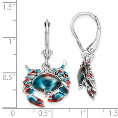 Sterling Silver Polished Enameled Stone Crab Leverback Earrings