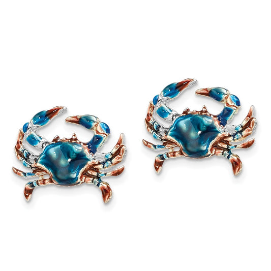 Sterling Silver Polished Enameled Blue Crab Post Earrings