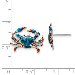 Sterling Silver Polished Enameled Blue Crab Post Earrings