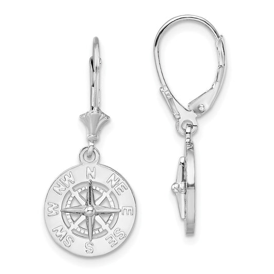 Sterling Silver Polished Mini Compass Leverback Earrings