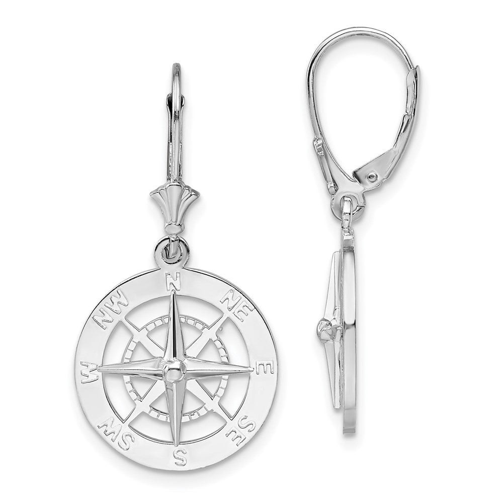 Sterling Silver Polished Compass Leverback Earrings