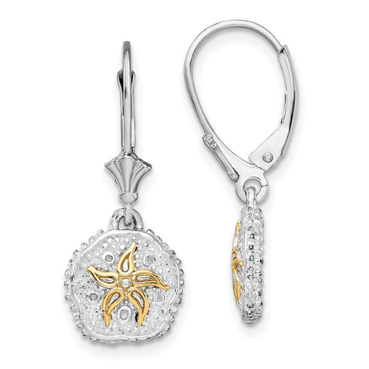 Sterling Silver Polish Sand Dollar with 14K Starfish Leverback Earrings