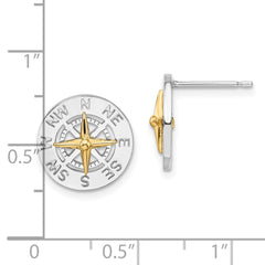Sterling Silver Polished Mini Compass with 14K Needle Post Earrings