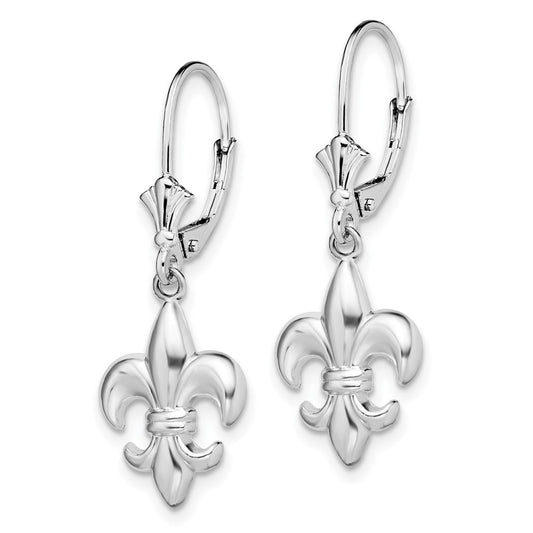 Sterling Silver Polished Small Fleur de Lis Leverback Earrings
