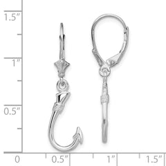 Sterling Silver Polished 3D Fish Hook Leverback Earrings