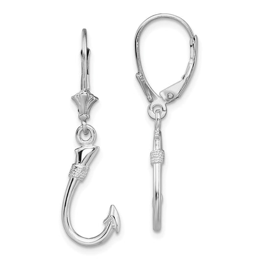 Sterling Silver Polished 3D Fish Hook Leverback Earrings
