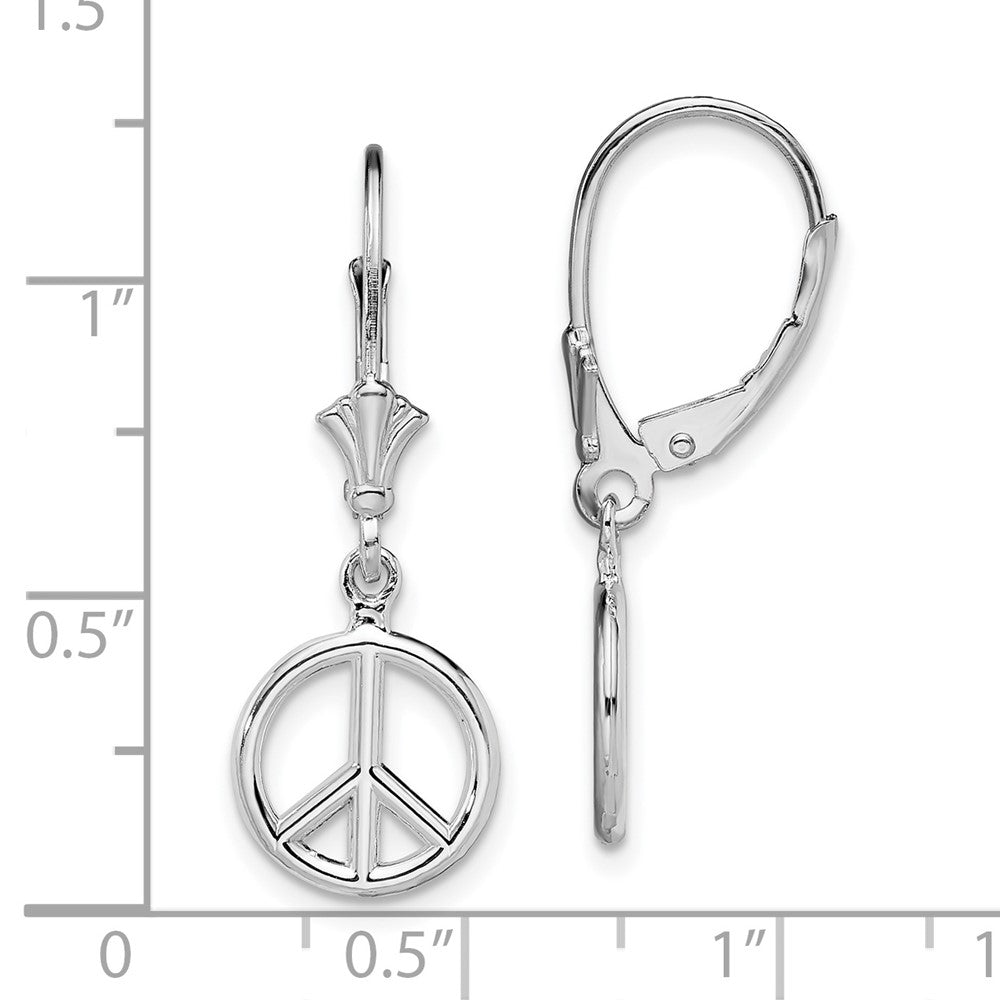 Sterling Silver Polished 3D Peace Symbol Leverback Earrings