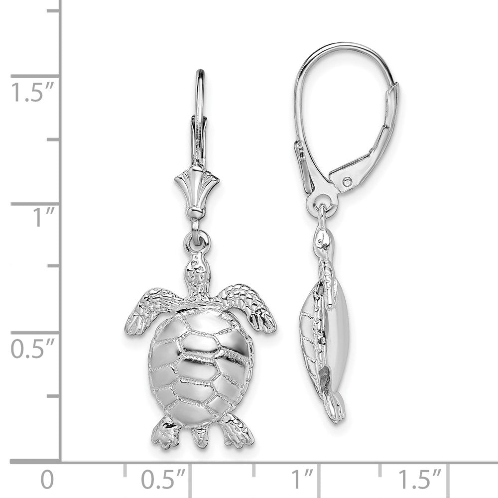 Sterling Silver Polished 3D Moveable Turtle Leverback Earrings