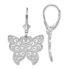 Sterling Silver Polished Filigree Butterfly Leverback Earrings
