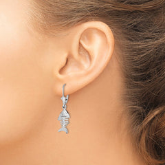 Sterling Silver Polished 3D Fishbone Leverback Earrings