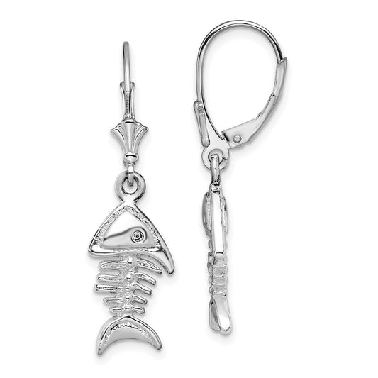 Sterling Silver Polished 3D Fishbone Leverback Earrings