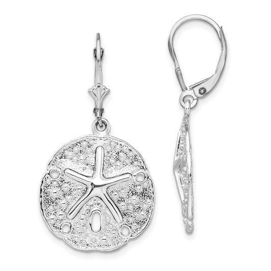 Sterling Silver Polished Sand Dollar with Starfish Leverback Earrings
