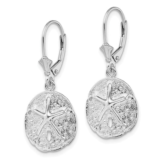 Sterling Silver Polished Sand Dollar with Starfish Leverback Earrings