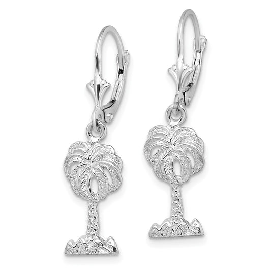 Sterling Silver Polished Palm Tree Leverback Earrings