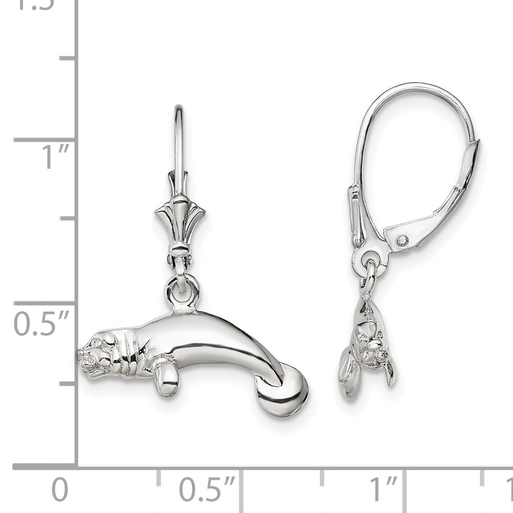 Sterling Silver Polished 3D Manatee Leverback Earrings