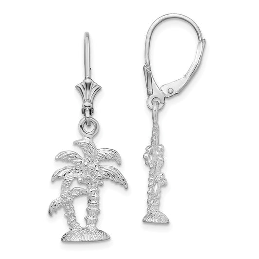 Sterling Silver Polished Palm Trees Leverback Earrings