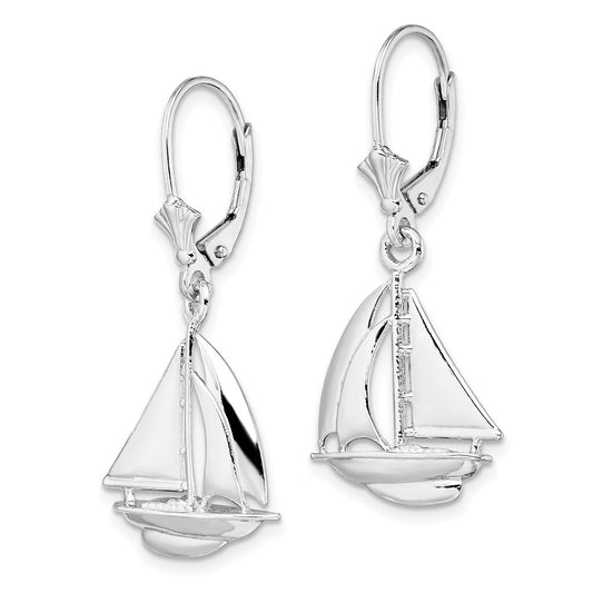 Sterling Silver Polished Sailboat Leverback Earrings