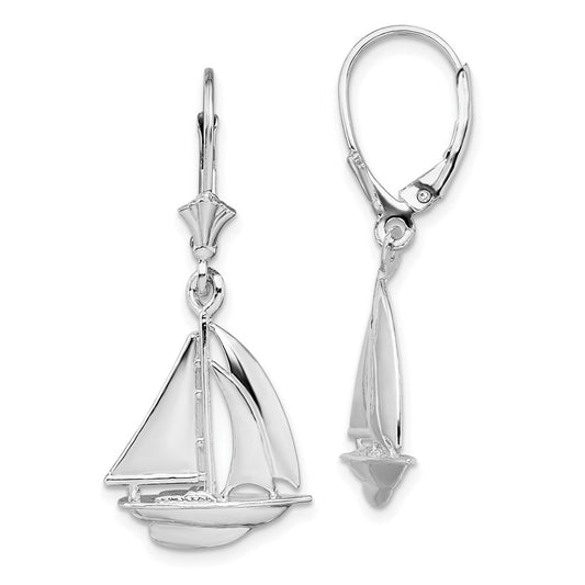 Sterling Silver Polished Sailboat Leverback Earrings