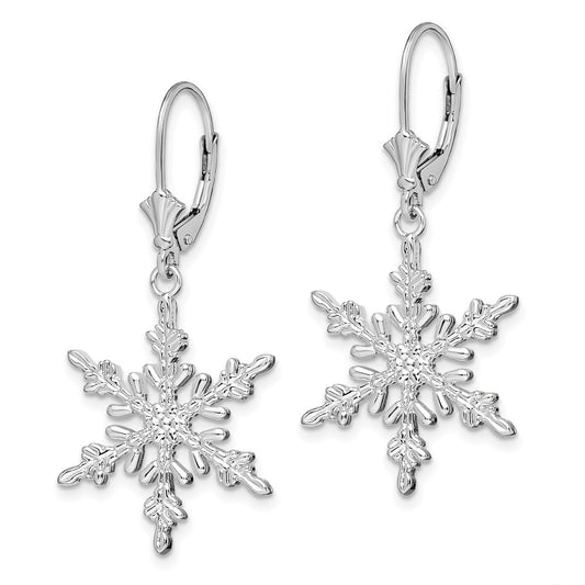 Sterling Silver Polished Snowflake Leverback Earrings