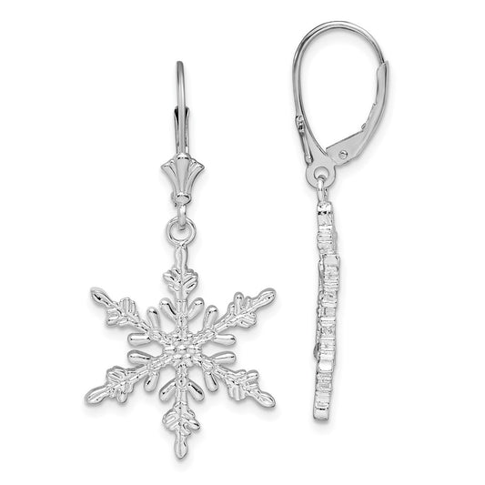 Sterling Silver Polished Snowflake Leverback Earrings