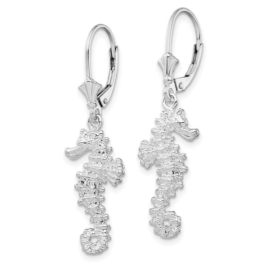 Sterling Silver Polished 3D Seahorse Leverback Earrings