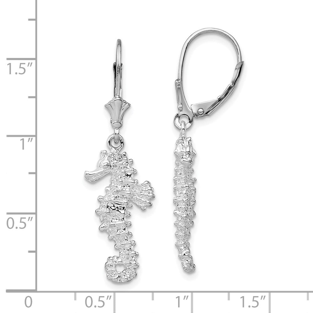 Sterling Silver Polished 3D Seahorse Leverback Earrings