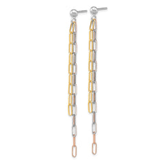 Rhodium-plated Sterling Silver Rose & Yellow-tone Paperclip Link 3-strand Earrings