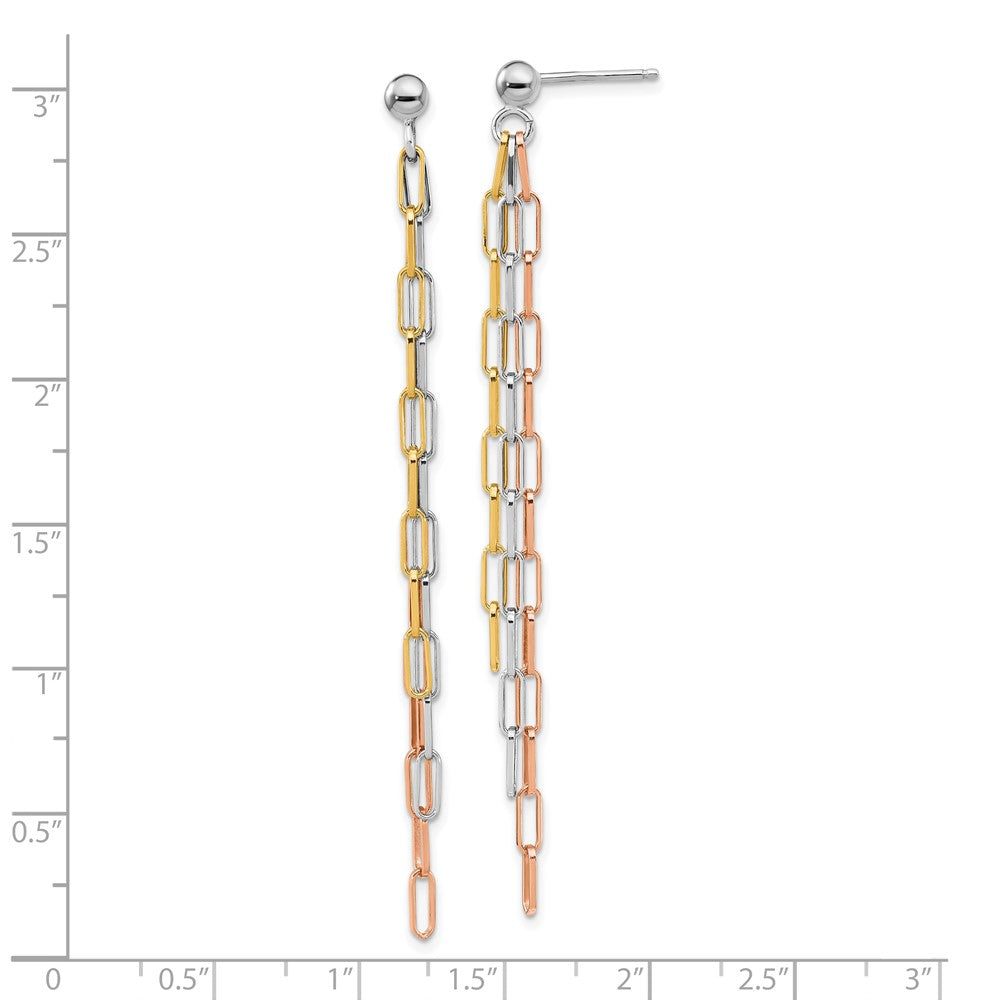 Rhodium-plated Sterling Silver Rose & Yellow-tone Paperclip Link 3-strand Earrings