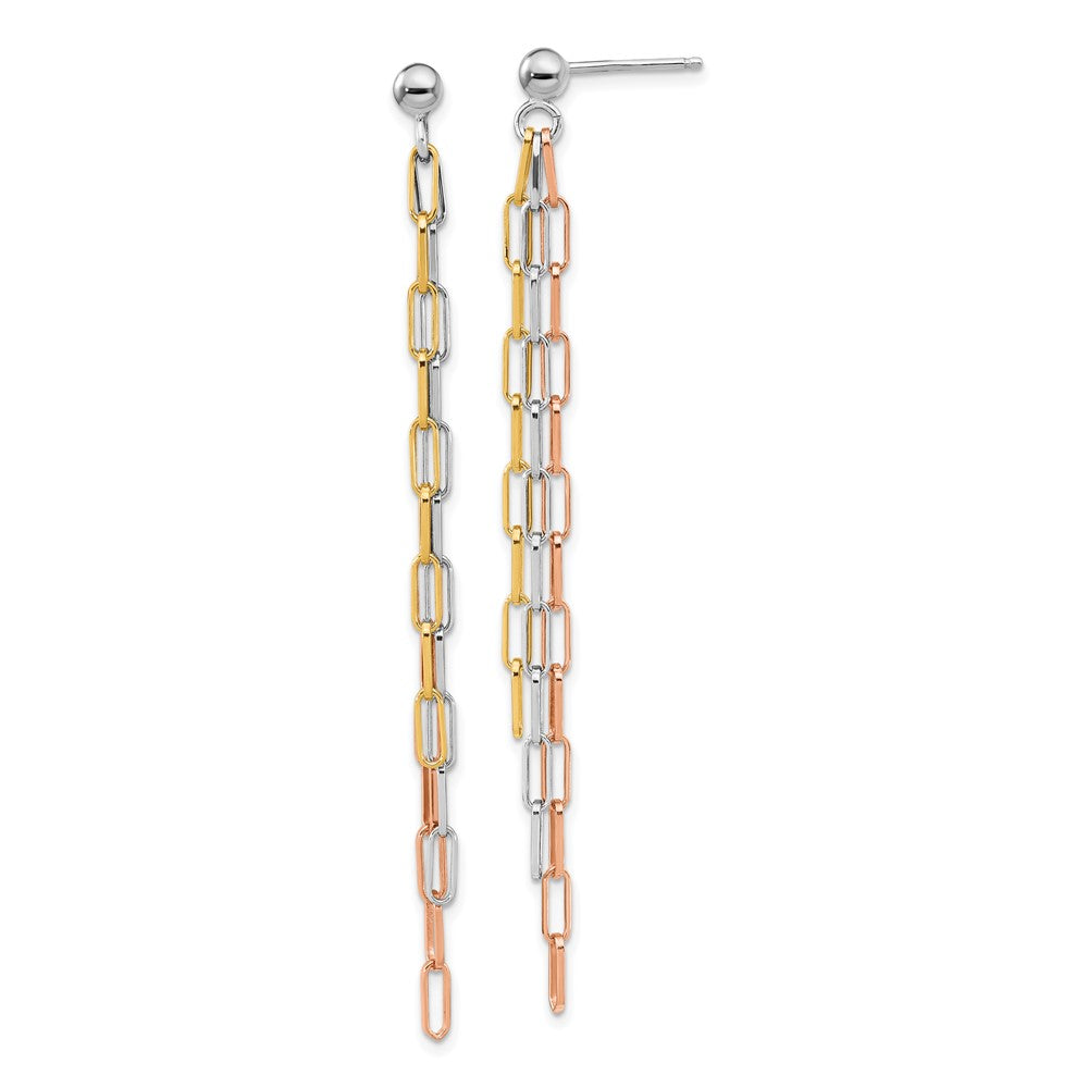 Rhodium-plated Sterling Silver Rose & Yellow-tone Paperclip Link 3-strand Earrings