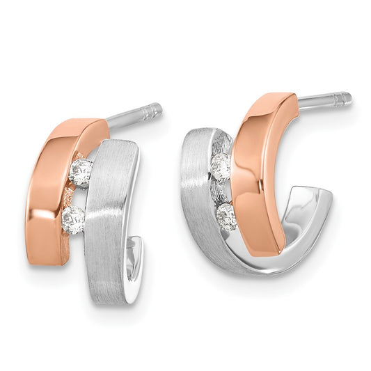 Sterling Silver & Rose Gold-plated Diamond Hoop Post Earrings