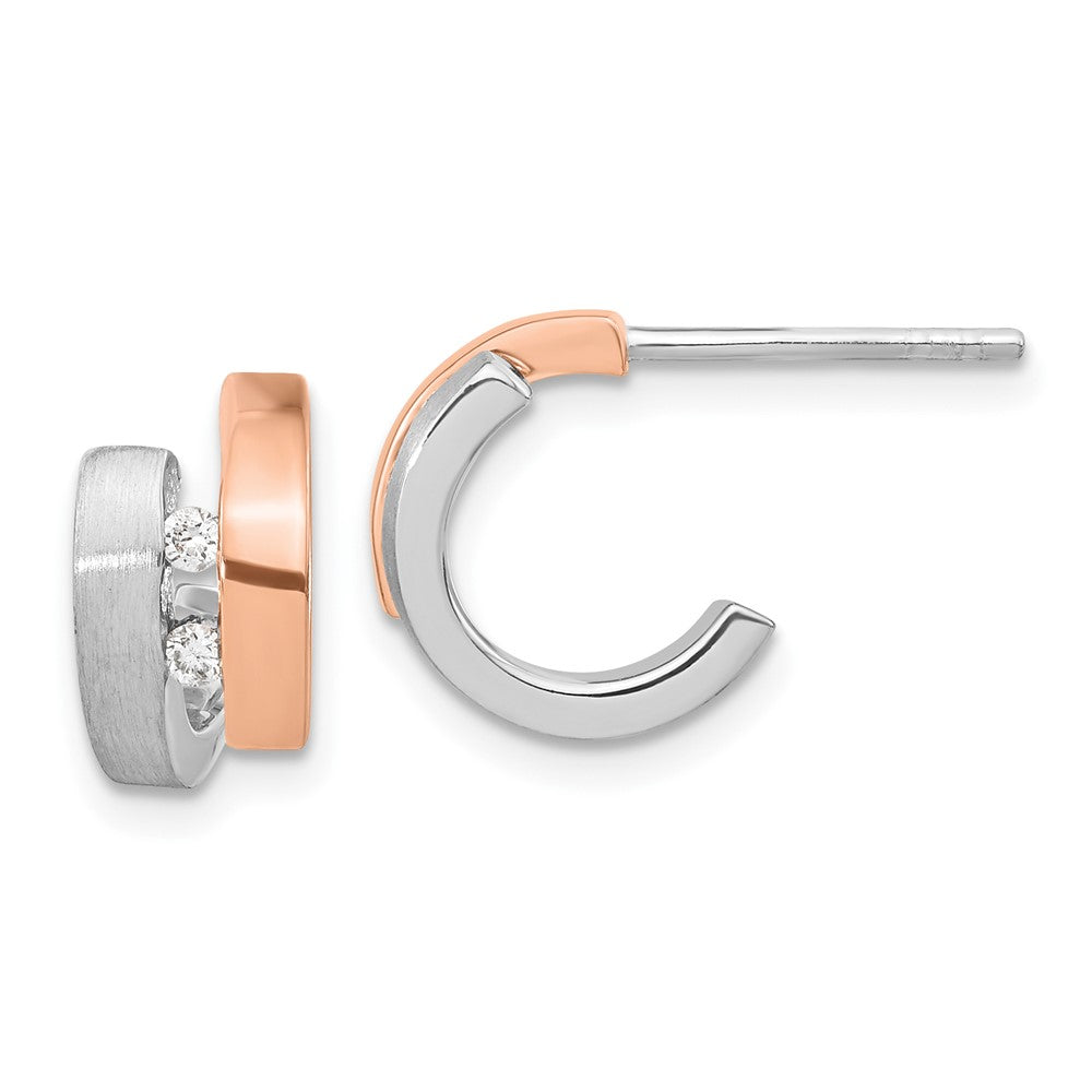 Sterling Silver & Rose Gold-plated Diamond Hoop Post Earrings