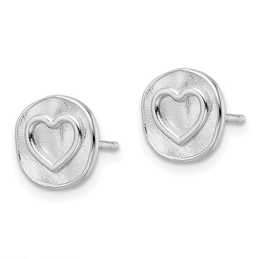 Rhodium-plated Sterling Silver Heart in Satin Circle Post Earrings