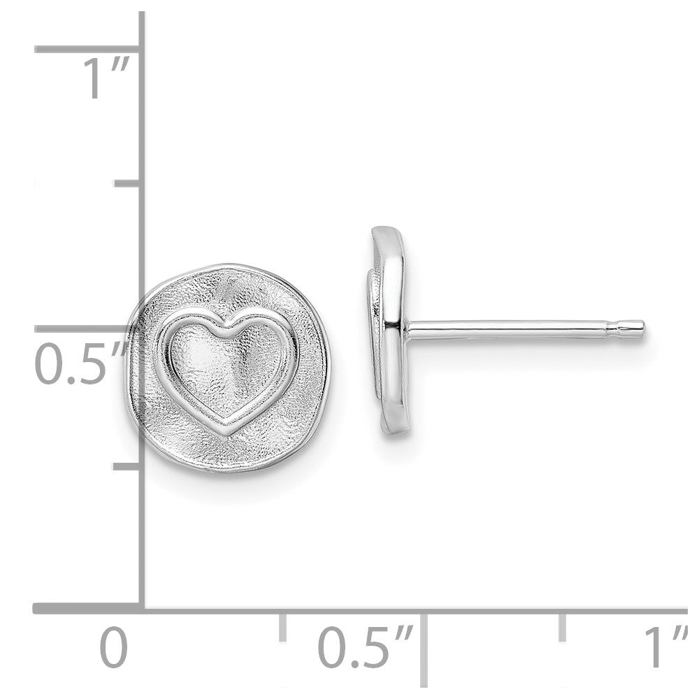 Rhodium-plated Sterling Silver Heart in Satin Circle Post Earrings