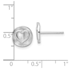 Rhodium-plated Sterling Silver Heart in Satin Circle Post Earrings