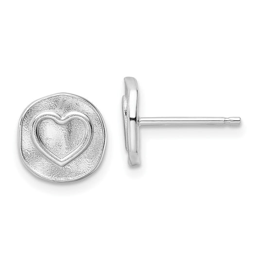 Rhodium-plated Sterling Silver Heart in Satin Circle Post Earrings