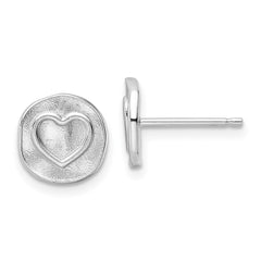 Rhodium-plated Sterling Silver Heart in Satin Circle Post Earrings