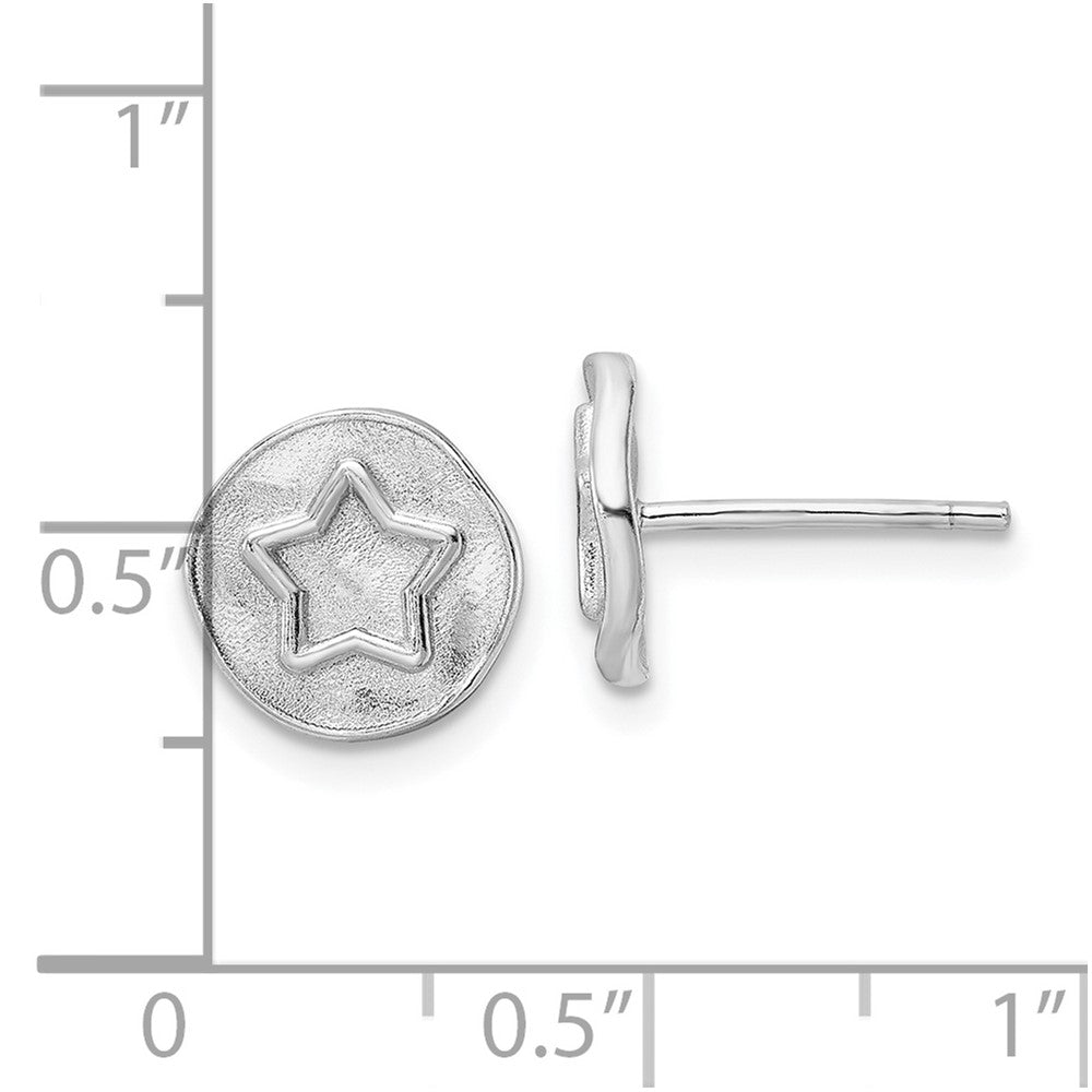 Rhodium-plated Sterling Silver Star in Satin Circle Post Earrings