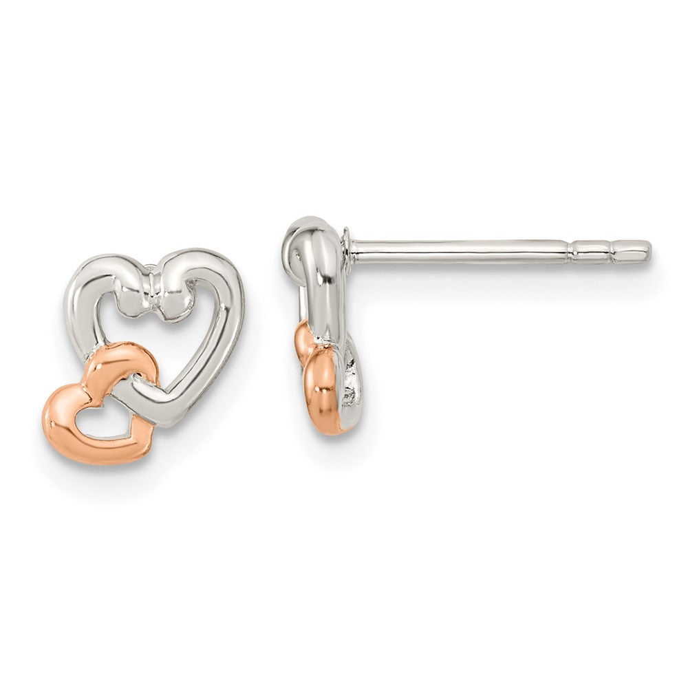 Sterling Silver & Rose Gold-plated Polish Double Heart Post Earrings