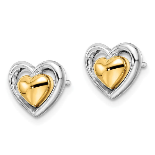 Rhodium-plated Silver & Gold-plated Heart Post Earrings